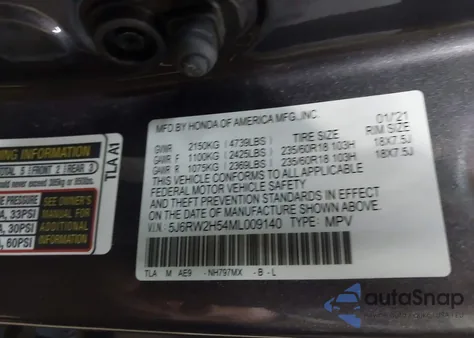 2021 Honda Cr-V Awd Ex z USA, uszkodzony, nr VIN 5J6RW2H54ML009140